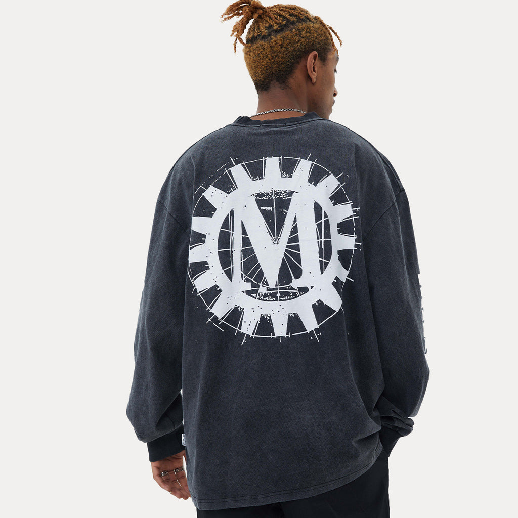 Street Retro Nun Print Loose Long Sleeve T-shirt Men