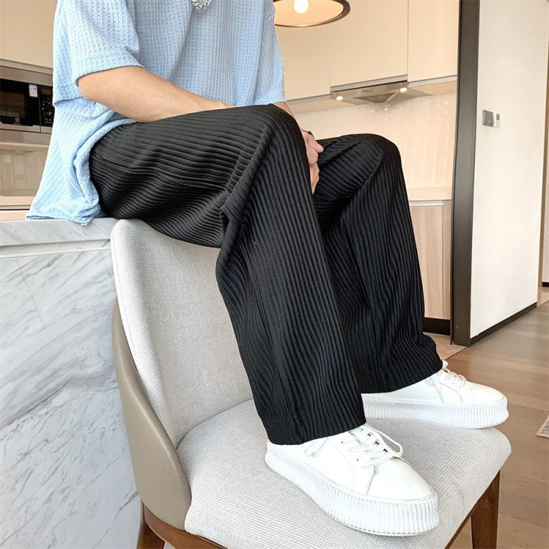 Texture Wide-leg Pants Vertical Stripes Men And Women Casual