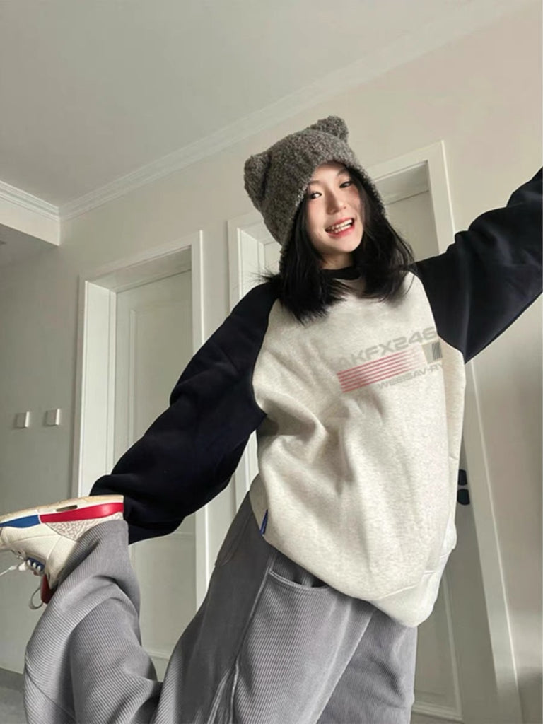 Women's Plush And Thick Pure Cotton Round Neck Color Matching Sweater