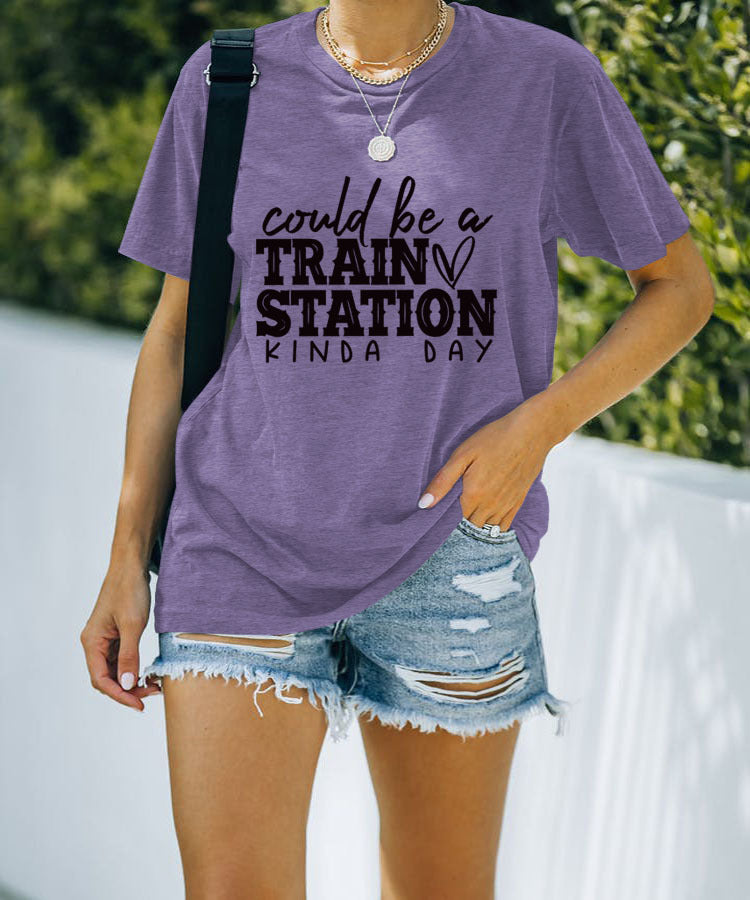 Letter Fun Printed Women's Round Neck Short Sleeve