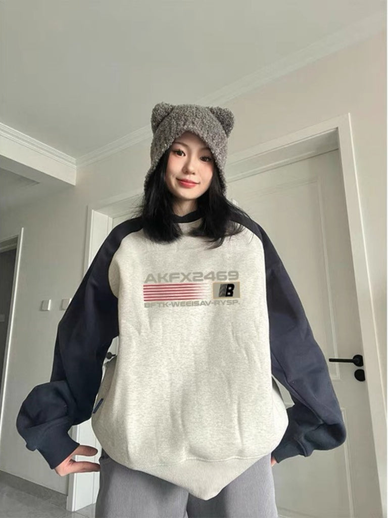 Women's Plush And Thick Pure Cotton Round Neck Color Matching Sweater