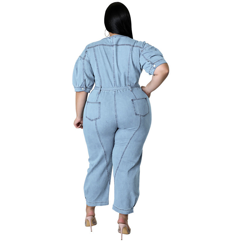 Women's Fashion Wash Denim Jumpsuit