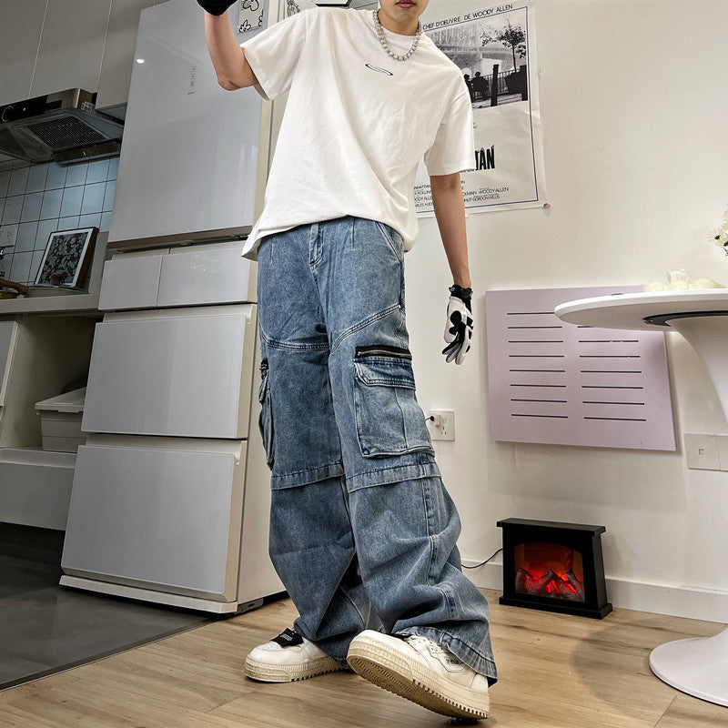 Hip Hop Fringe Washed Jeans For Men