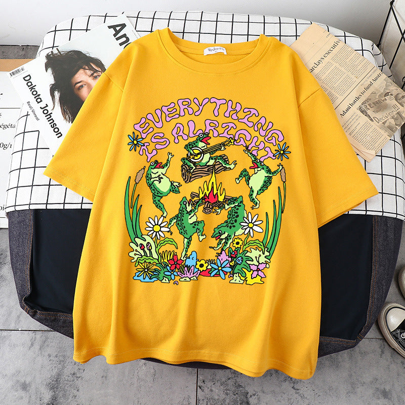 Gothic Style European And American Printed Round Neck Loose T-shirt