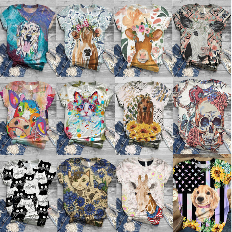 European And American Animal Printed Short Sleeved T-shirt