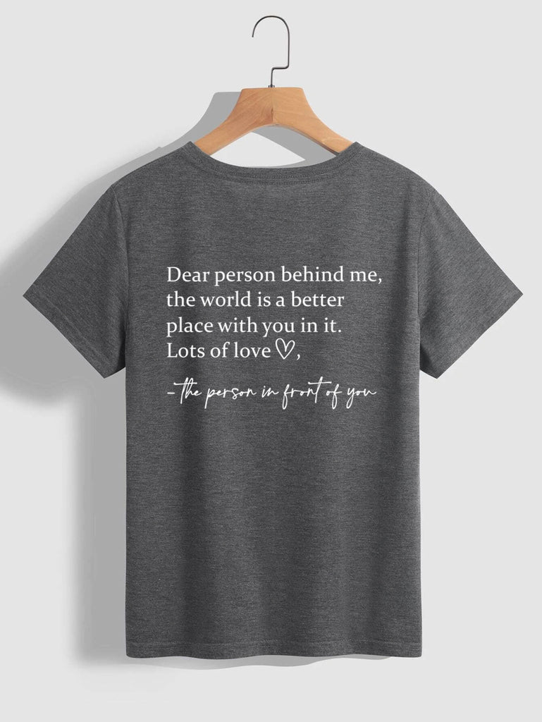 Round Neck Slogan Printed Short Sleeved T-shirt