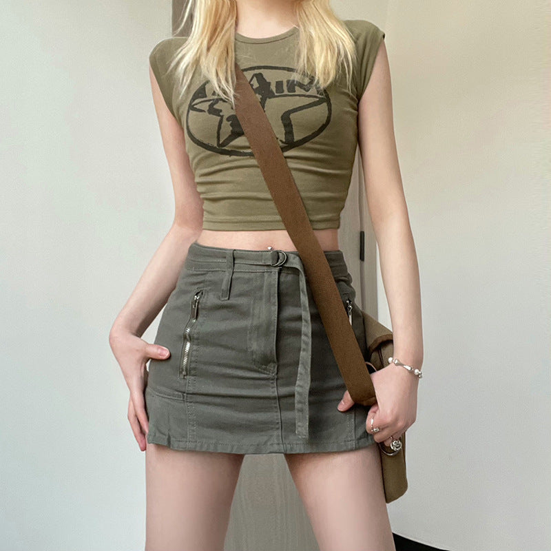 Women's Short Sleeve Top With Exposed Navel Slim Fit And Bottom