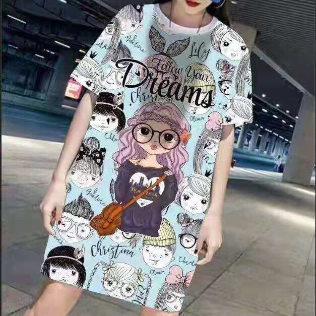 Short Sleeved Loose Fitting Oversized Summer Breathable T-shirt Dress