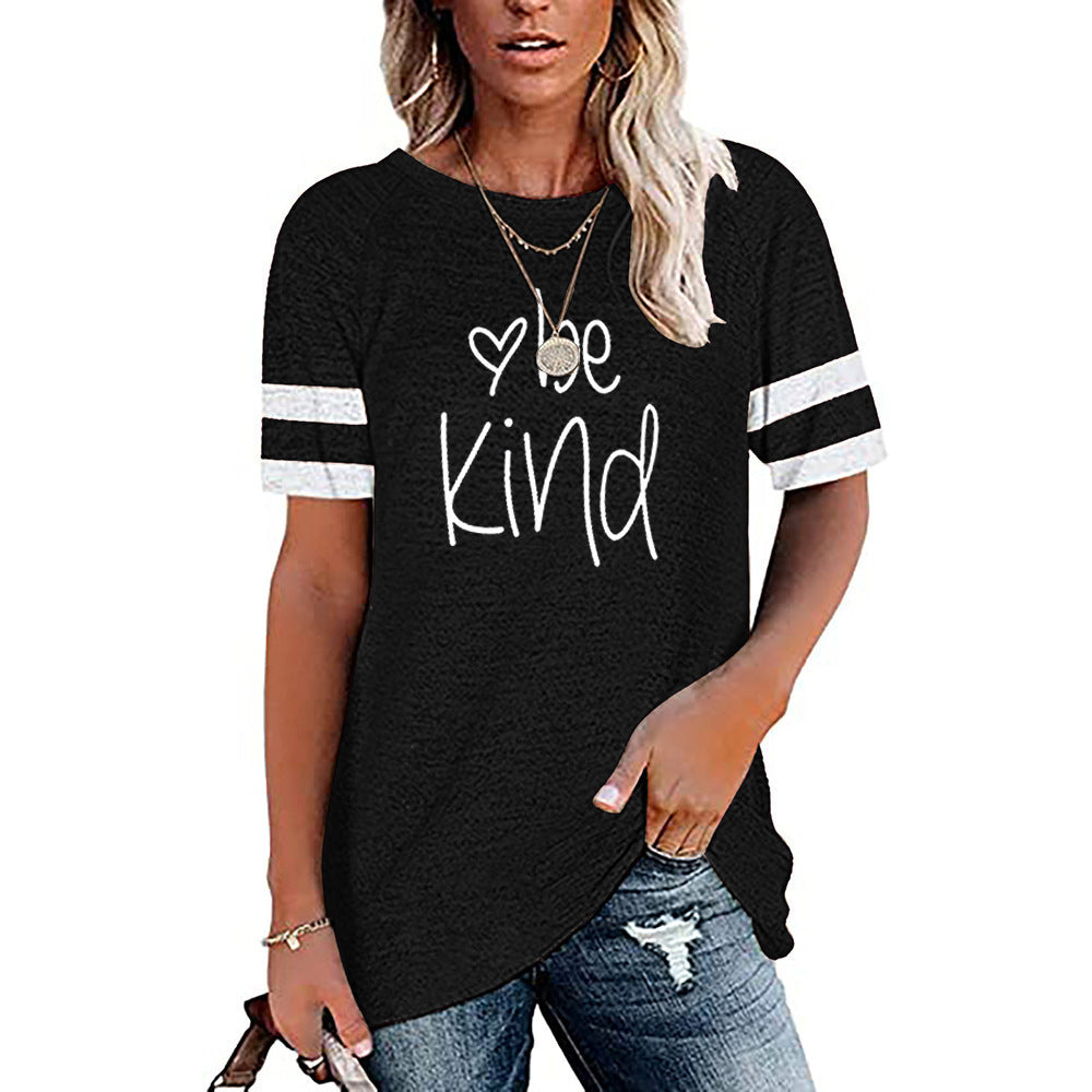 Printed Contrast Panel Round Neck Short Sleeve T-shirt