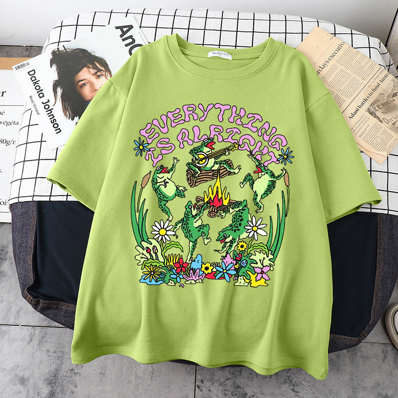 Gothic Style European And American Printed Round Neck Loose T-shirt