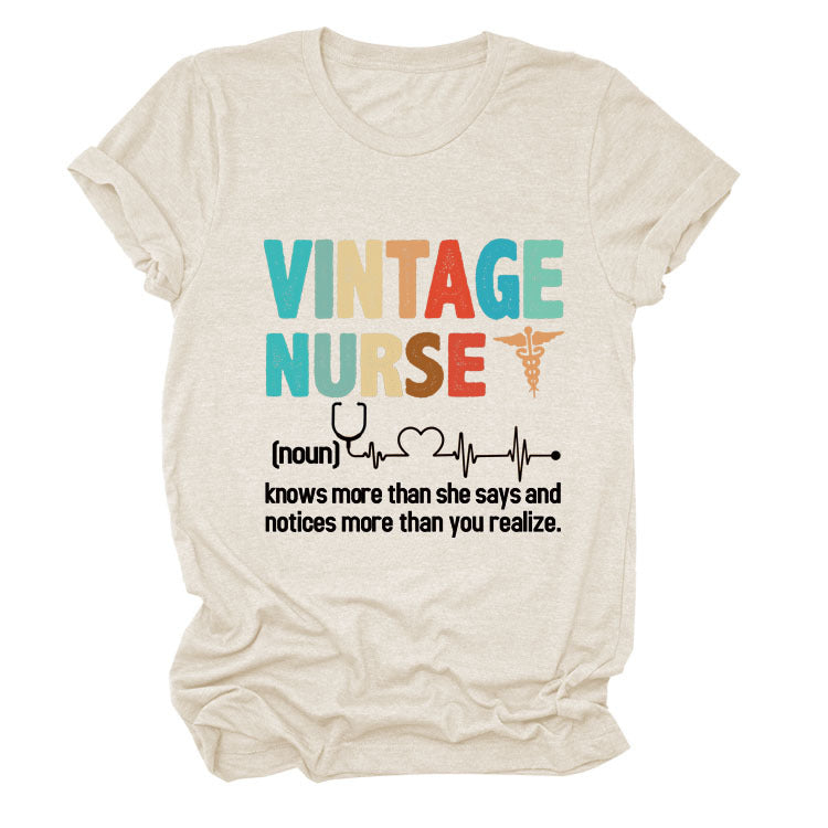 Letter Printed Women's Round Neck Short Sleeves