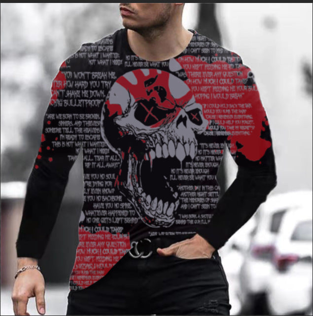 Men Long Sleeve Digital Print Skull T-shirt Men Long Sleeve Digital Print Skull T-shirt