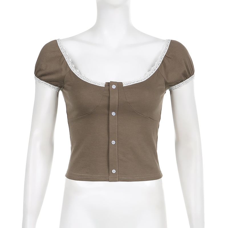 Lace Small Short Sleeve T-shirt Slim Top