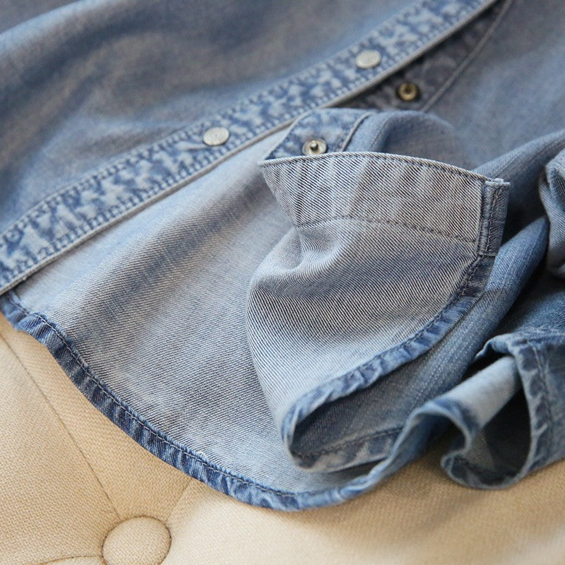 Tencel Denim Shirt Women Long Sleeve Bottoming Shirt Tencel Denim Shirt Women Long Sleeve Bottoming Shirt