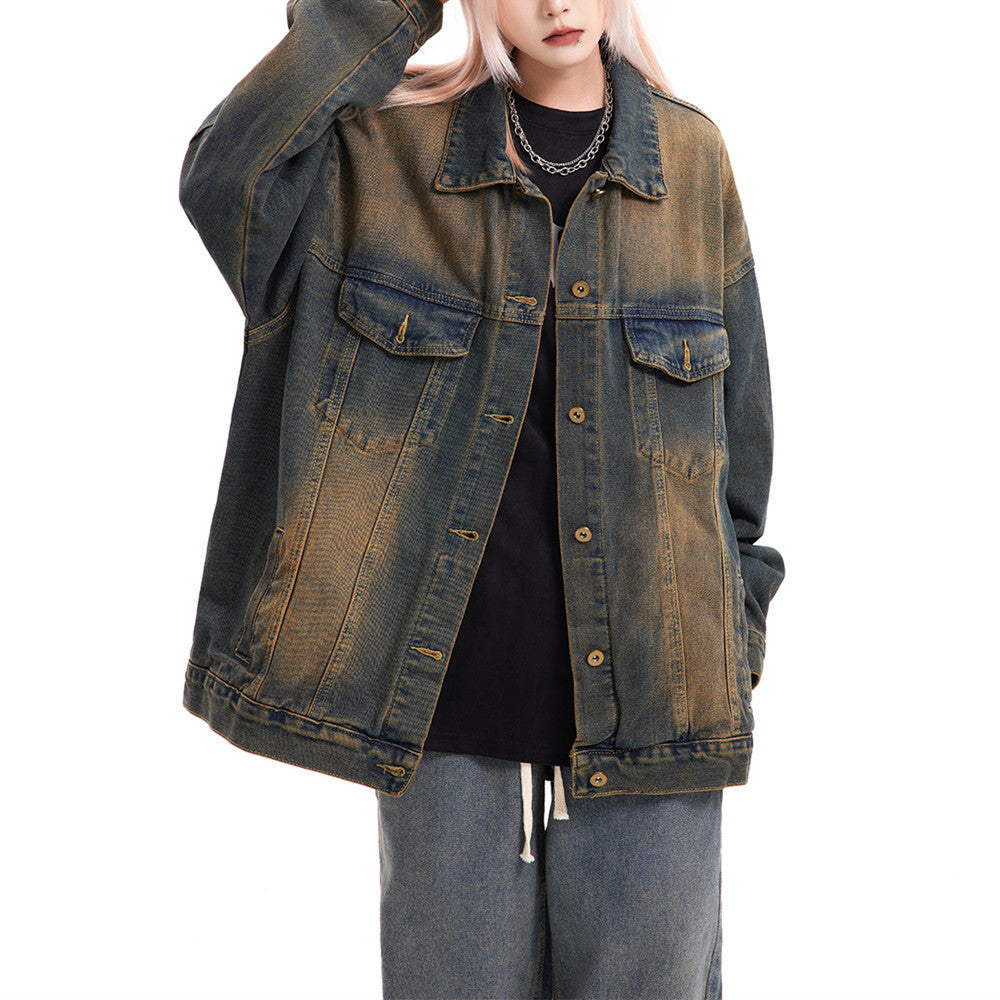 Gradient Retro Washed Denim Jacket Men And Women