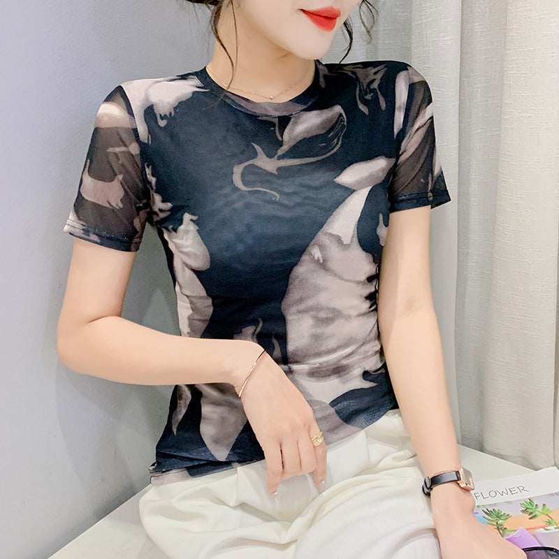 Women's Fashion Screen Printing Round Neck Short Sleeve T-Shirt