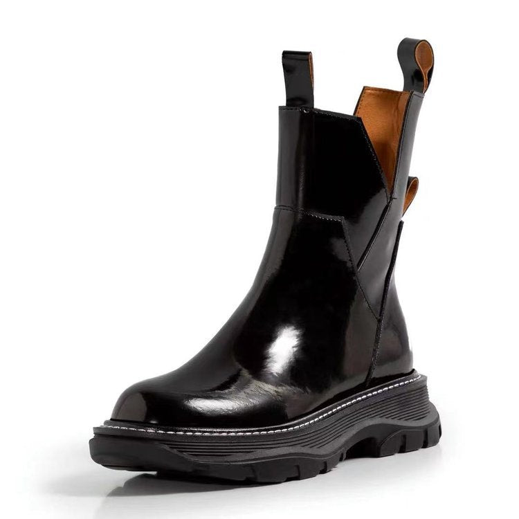 Women's All-match Patent Leather Wedge Heel Boots