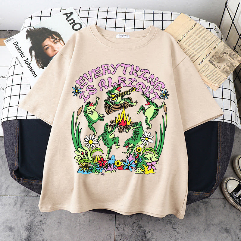 Gothic Style European And American Printed Round Neck Loose T-shirt