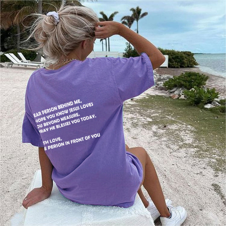 Women's Top Round Neck Slogan Printed Short Sleeves