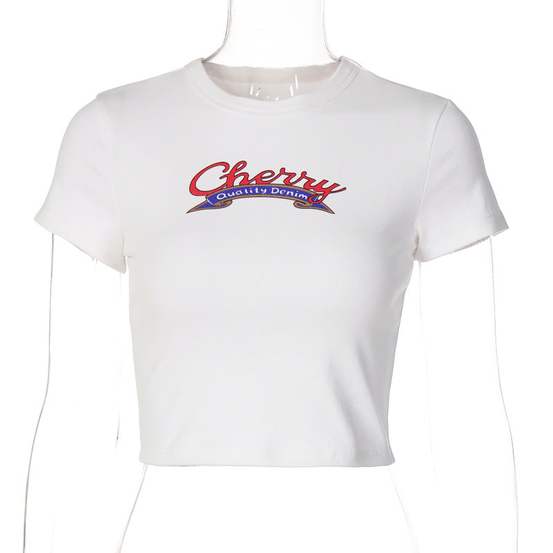 Short Sleeve Printed Top Slim T-shirt