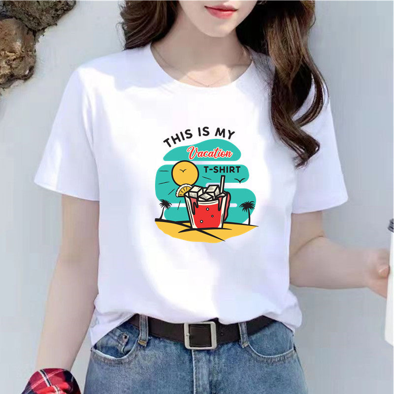 Women's New White Trend Women's Short Sleeved T-shirt Loose Fitting