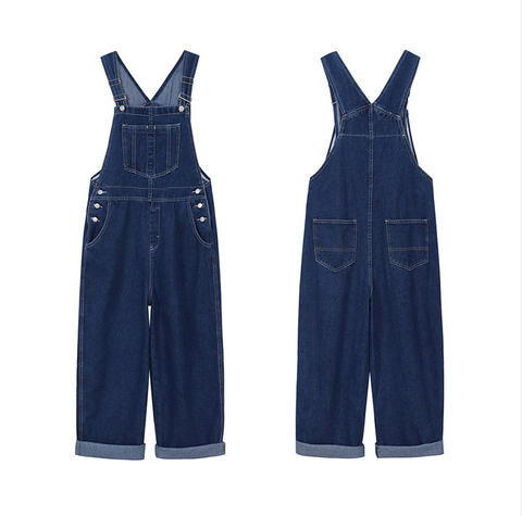Denim Overalls Women Spring And Autumn Korean Style Loose Design Straight-leg Jumpsuit