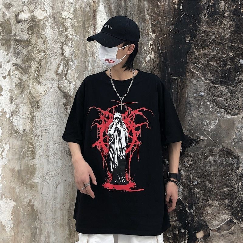 Retro Dark Print Loose Couple Short Sleeve