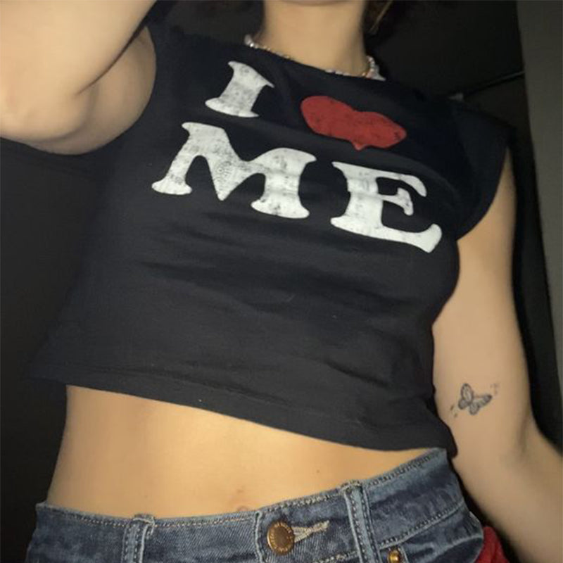 I LOVE ME Print Harajuku T-shirt Women Streetwear Short Slee