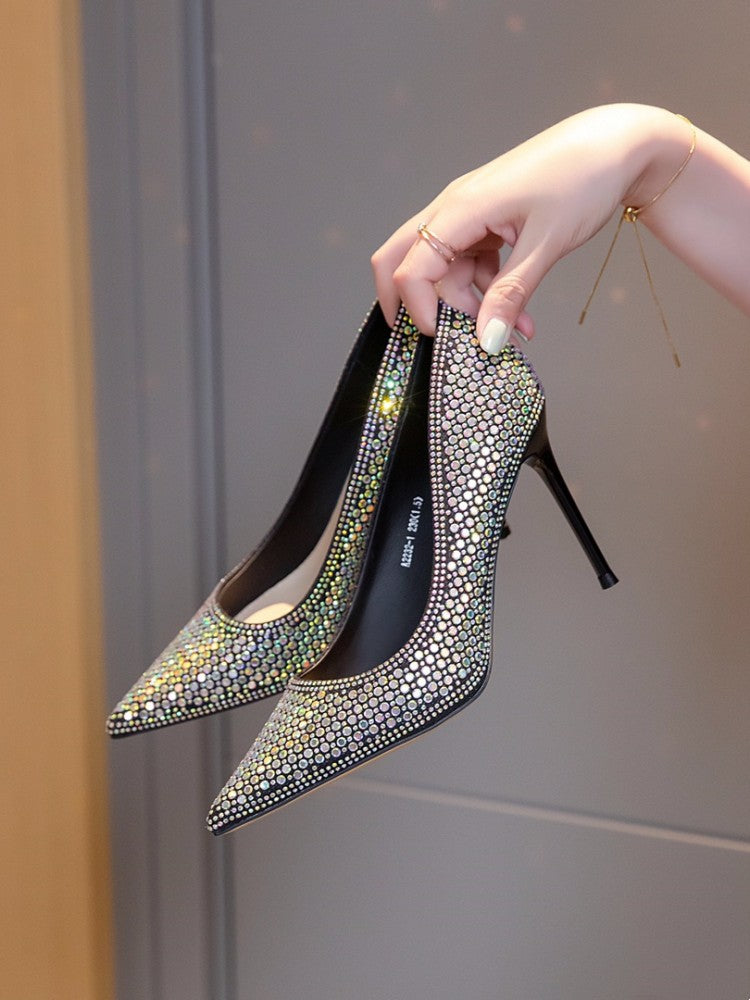 Diamond Bird Banquet Full Diamond Dress High Heels For Women 2023 New Elegant Pointed Stiletto Heel Bridesmaid Pumps
