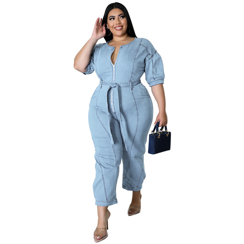 Women's Fashion Wash Denim Jumpsuit