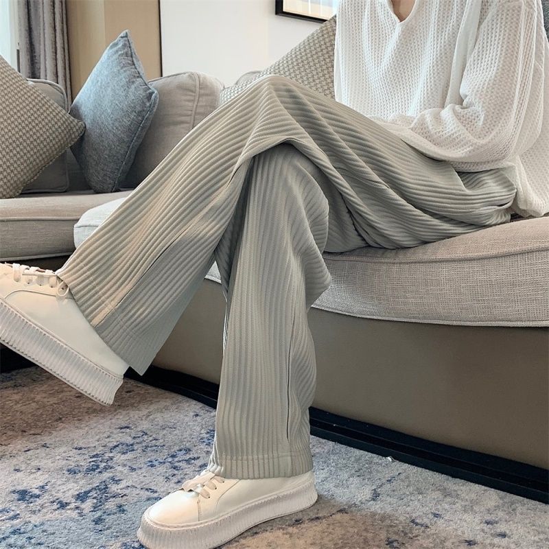 Texture Wide-leg Pants Vertical Stripes Men And Women Casual