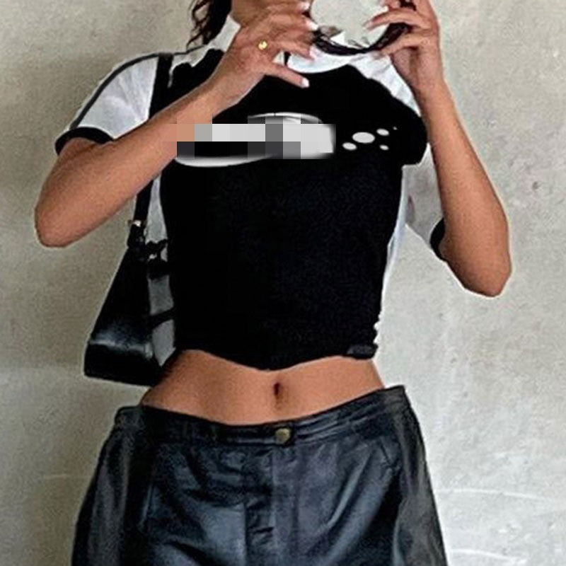 Letter Print Contrast Short Sleeve