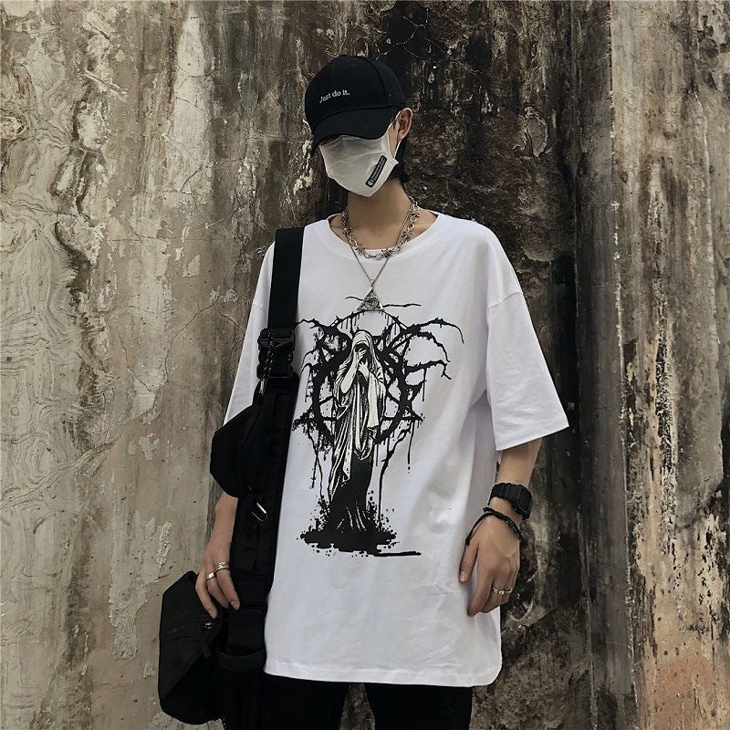 Retro Dark Print Loose Couple Short Sleeve