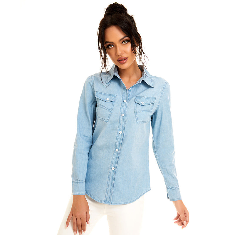 Women's New Denim Irregular Pocket Denim Shirt Jacket