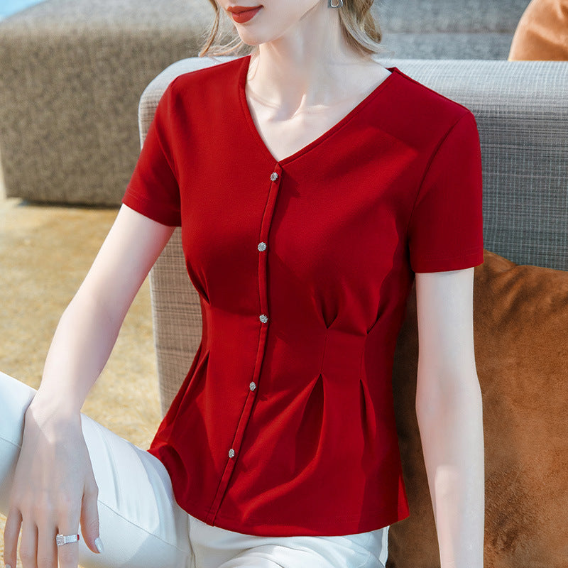 Cotton T-shirt With Pleated Waist And Umbrella Swing Top