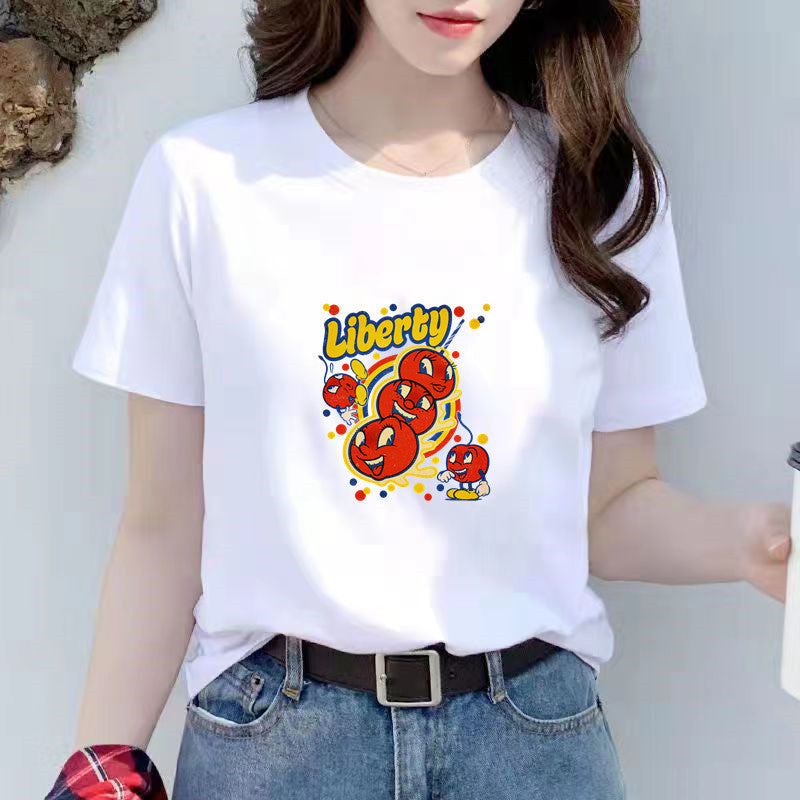 Women's New White Trend Women's Short Sleeved T-shirt Loose Fitting
