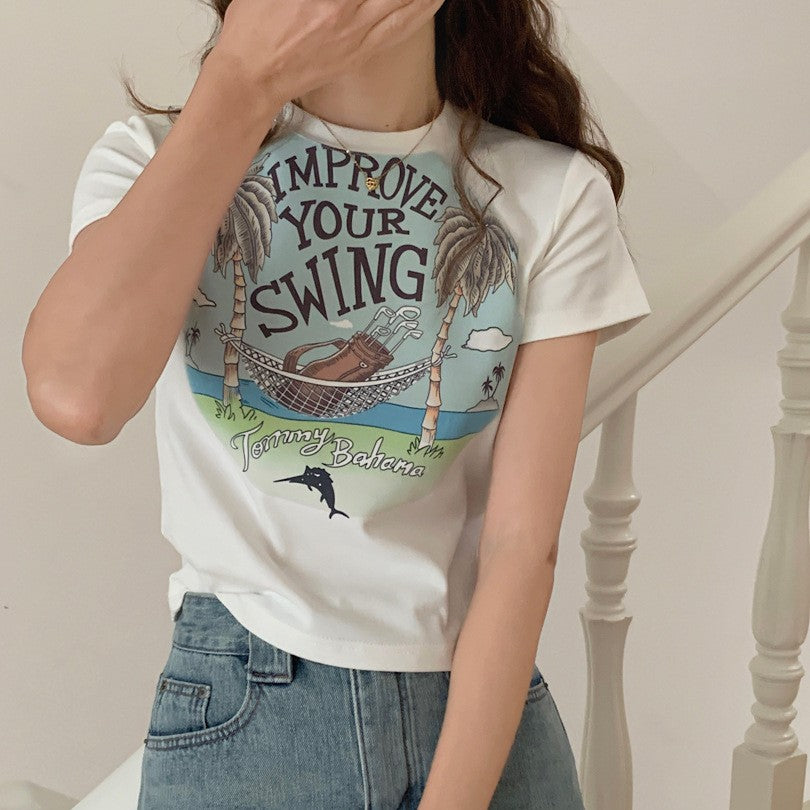 Korean Version Sweet Cool Slim Fit Short Sleeve