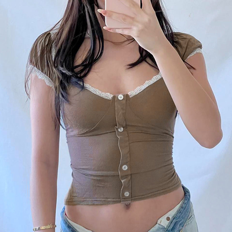 Lace Small Short Sleeve T-shirt Slim Top