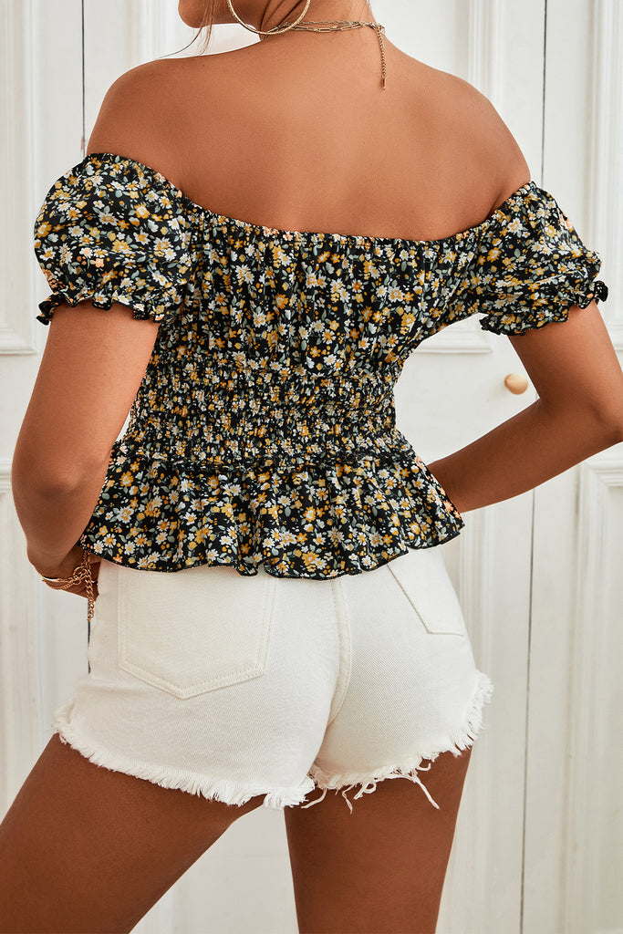 Women's Floral One Line Collar Tie Top
