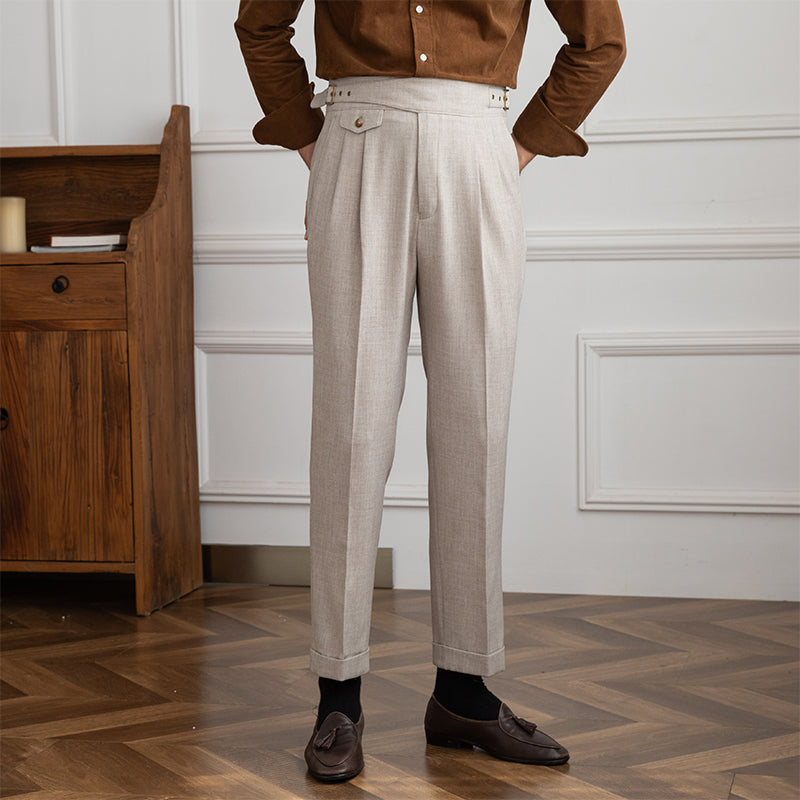 High-waisted Straight-leg Pants With Retro Double Pleats High-waisted Straight-leg Pants With Retro Double Pleats