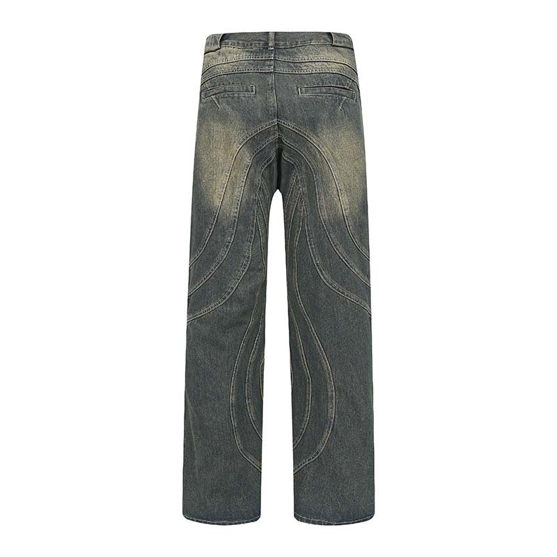 Men's Street Three-dimensional Line Cut Stitching Straight Jeans Men's Street Three-dimensional Line Cut Stitching Straight Jeans