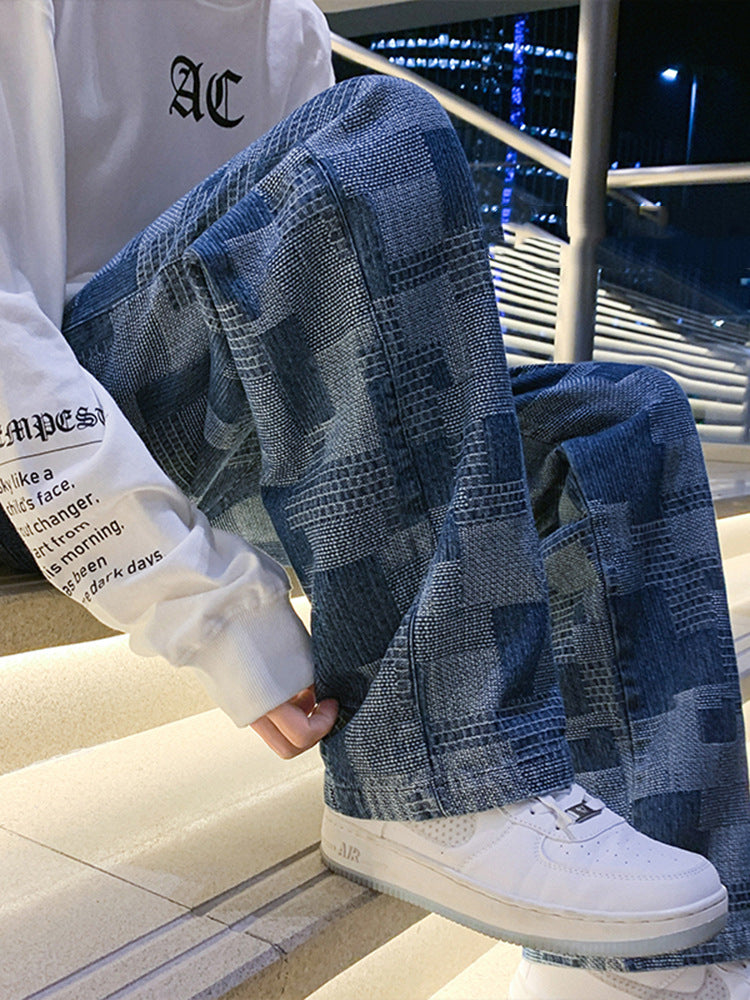 Fashion Straight Plaid Wide Leg Pants For Men