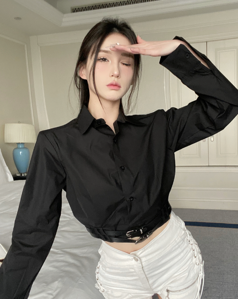 X325 แฟชั่นผ้าคาดไหล่แต่งเข็มขัดคู่เสื้อตัวในสั้น