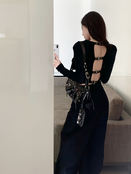 X381 Pure Desire สองด้านสวมใส่เสื้อยืดแขนยาวเปลือยท่อนบนของผู้หญิง