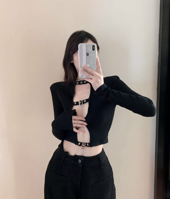 X381 Pure Desire สองด้านสวมใส่เสื้อยืดแขนยาวเปลือยท่อนบนของผู้หญิง