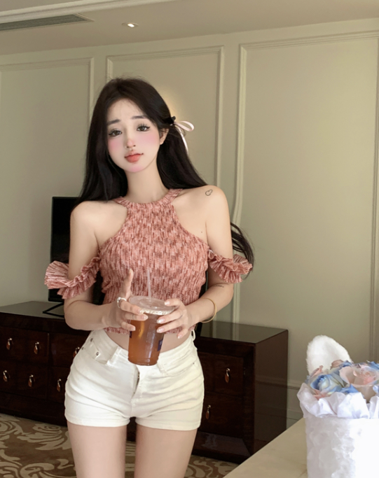X405 เสื้อกล้ามเกาะอกสั้นคอกลมฤดูร้อนใหม่