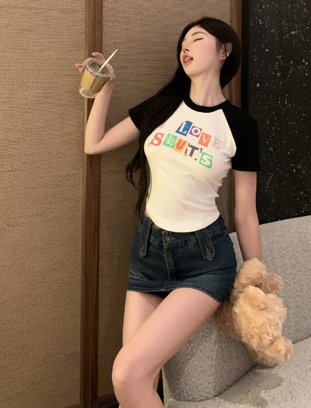 X558 เสื้อมินิทีเชิตสไตส์ เสื้อยืดคอกลมแขนสั้นพิมพ์ลาย