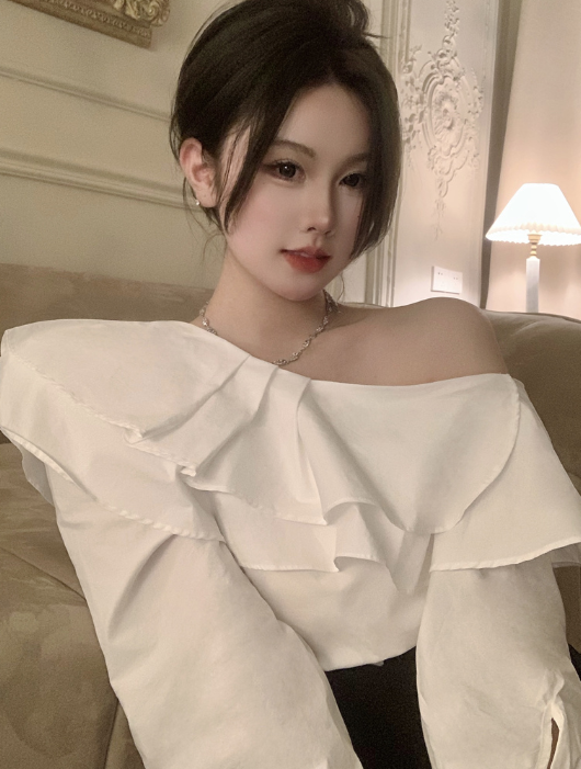 X272 เสื้อเปิดไหล่สไตล์ฝรั่งเศสดูเพรียวบางและบริสุทธิ์สำหรับผู้หญิง