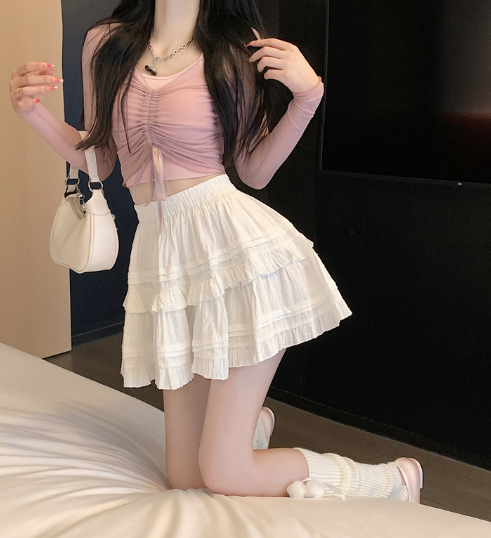 X421  summer new sweet French cake skirt skirt high waist all-match skirt