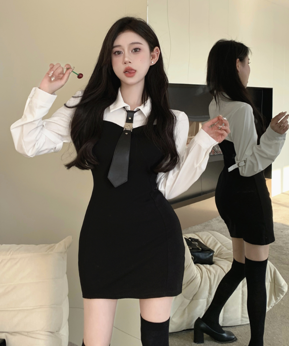 X359 ใหม่เสื้อเปิดหลังแขนยาวกระโปรงสูงเย็นอิมพีเรียลวิทยาลัยลมชุดฤดูใบไม้ผลิหญิง